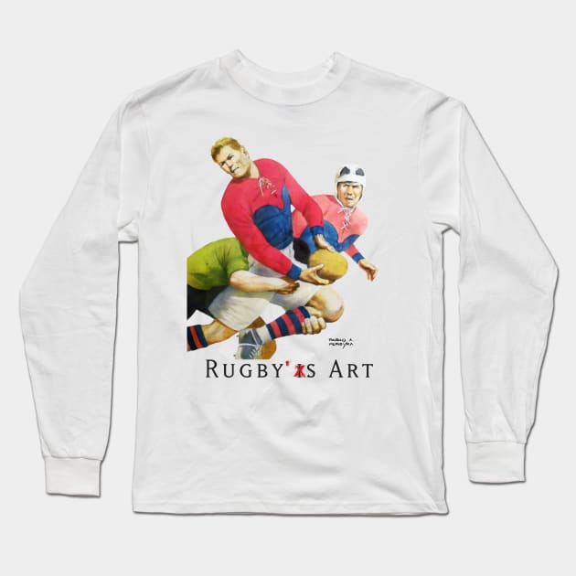 Rugby Tackle Oil by PPereyra Long Sleeve T-Shirt by Pablo Pereyra Art